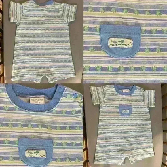 Vintage 100% cotton carters fish & frog romper. - Picture 1 of 6